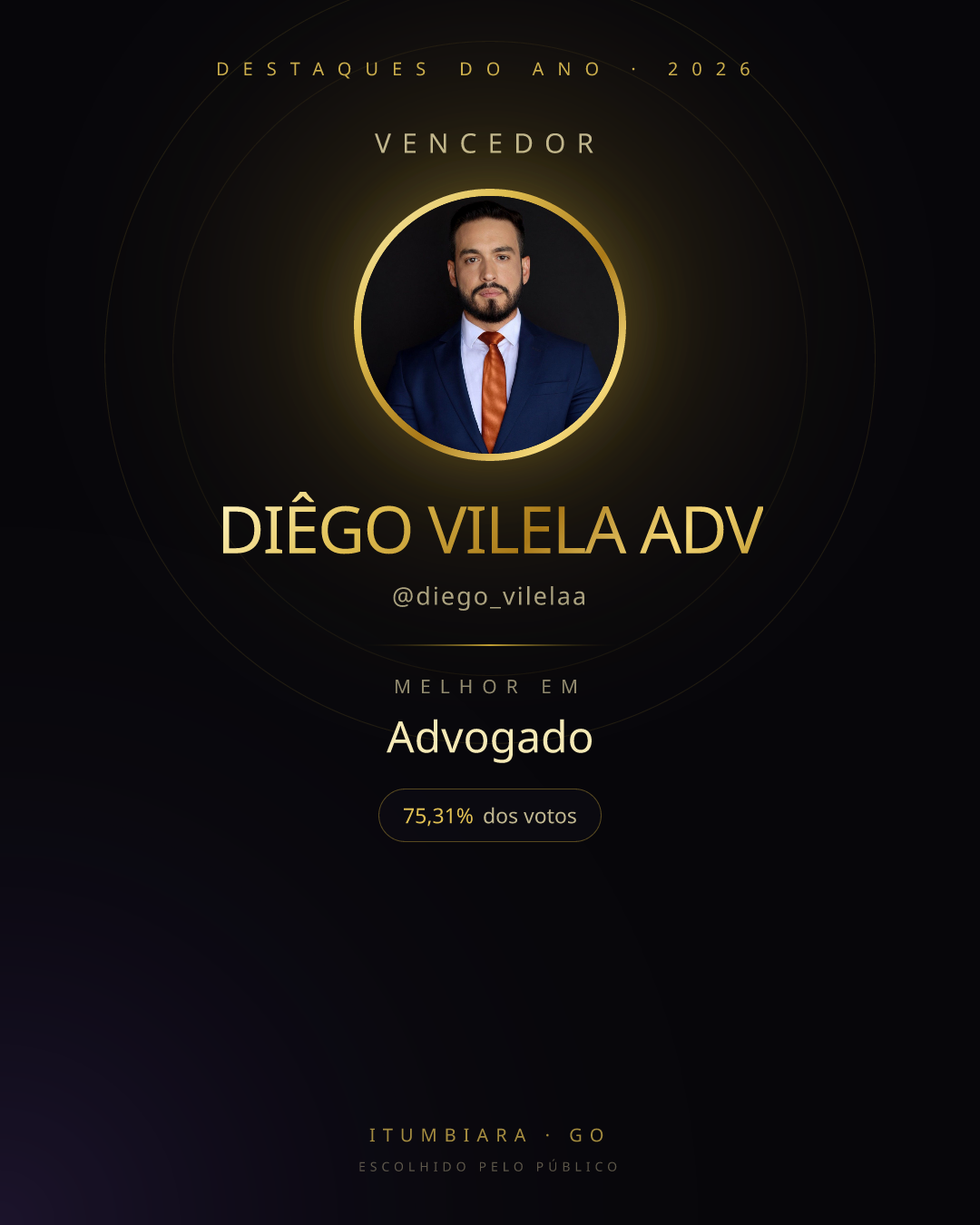 Card de vencedor de DIÊGO VILELA ADV