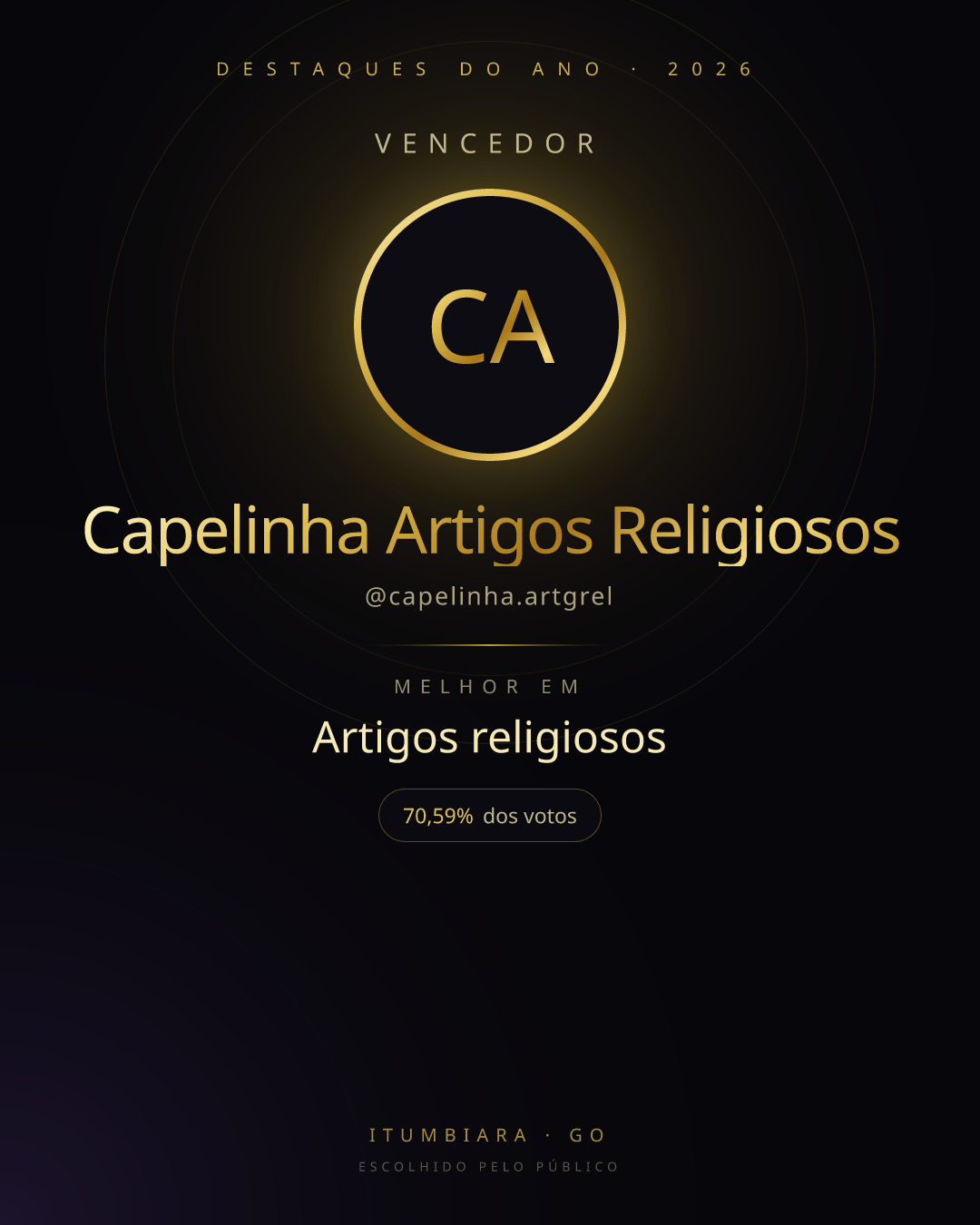 Card de vencedor de Capelinha Artigos Religiosos