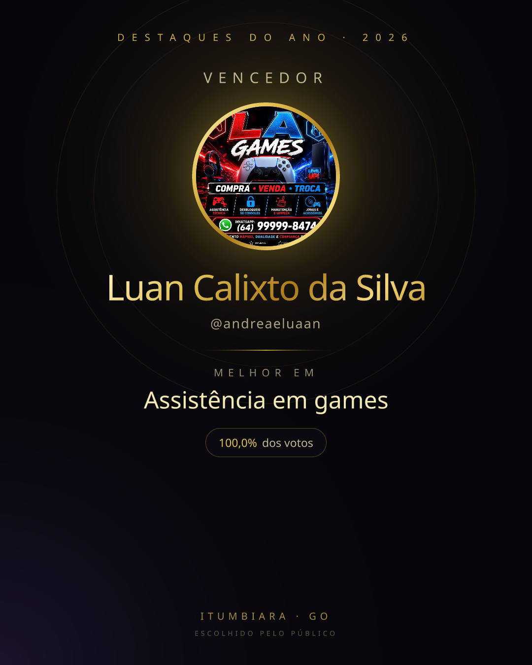 Card de vencedor de Luan Calixto da Silva