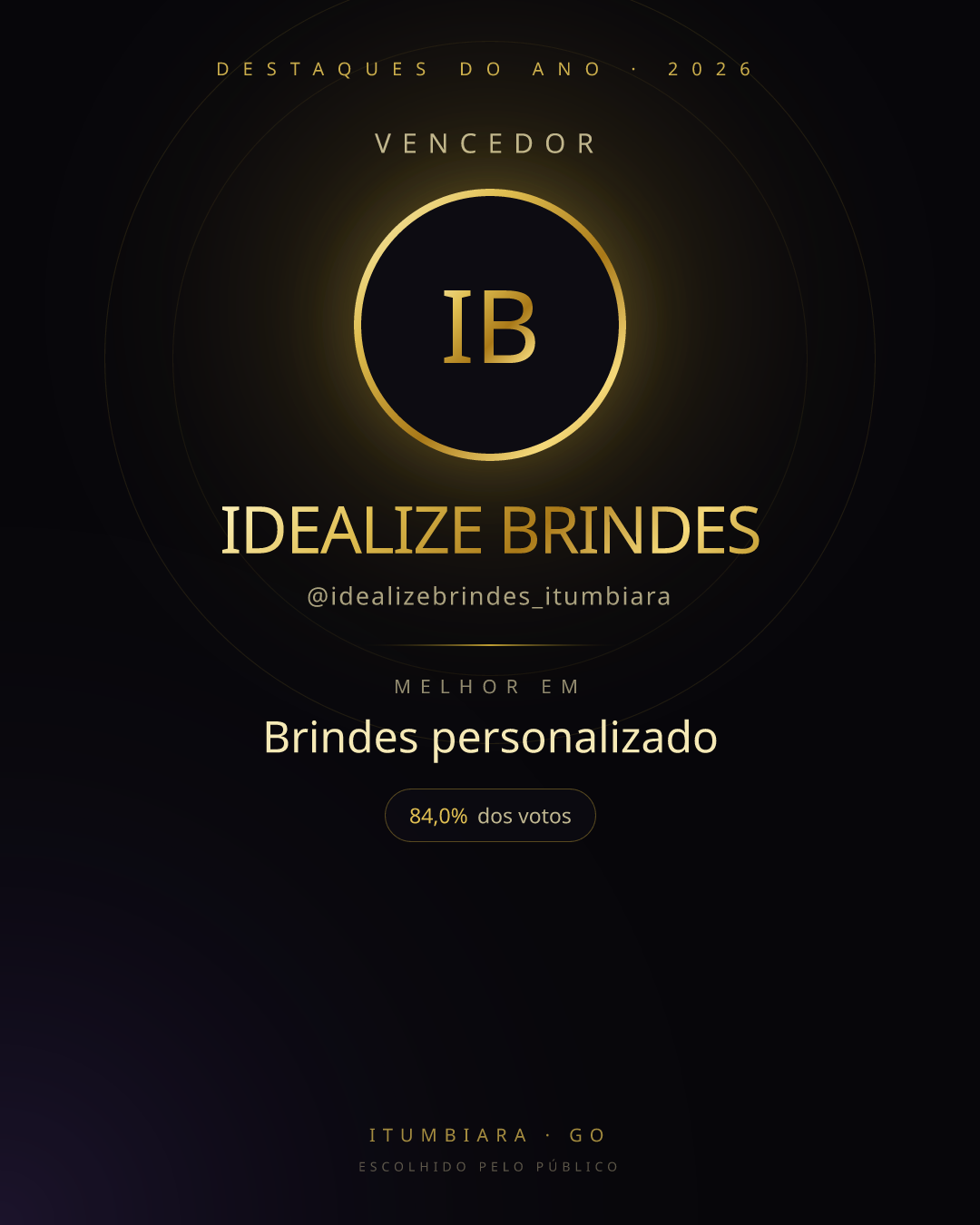 Card de vencedor de IDEALIZE BRINDES