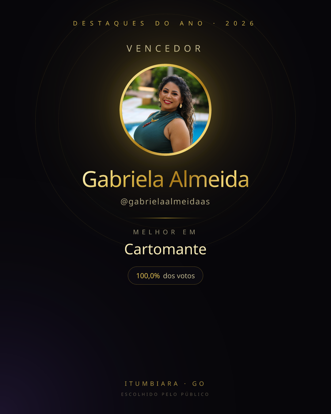 Card de vencedor de Gabriela Almeida