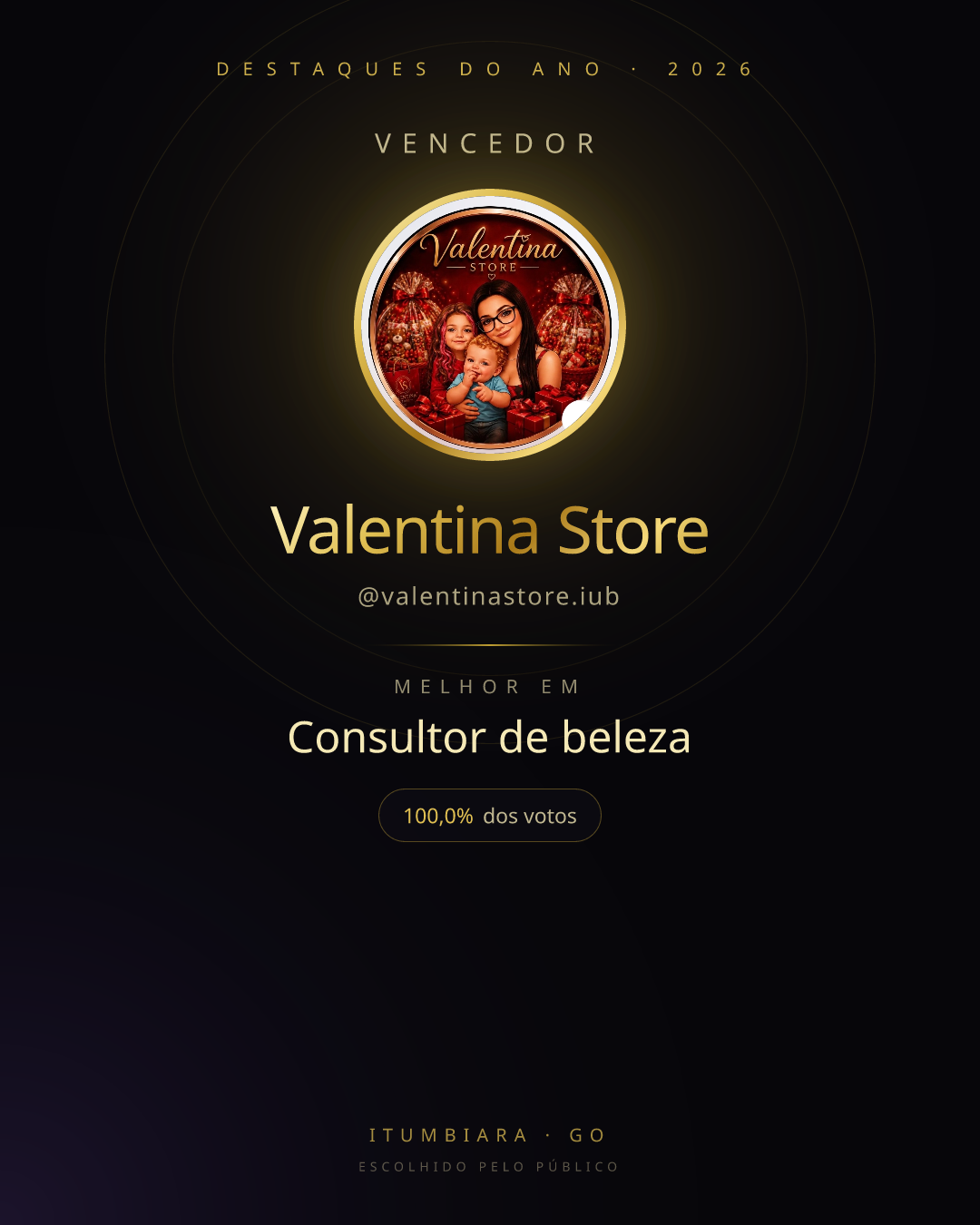 Card de vencedor de Valentina Store