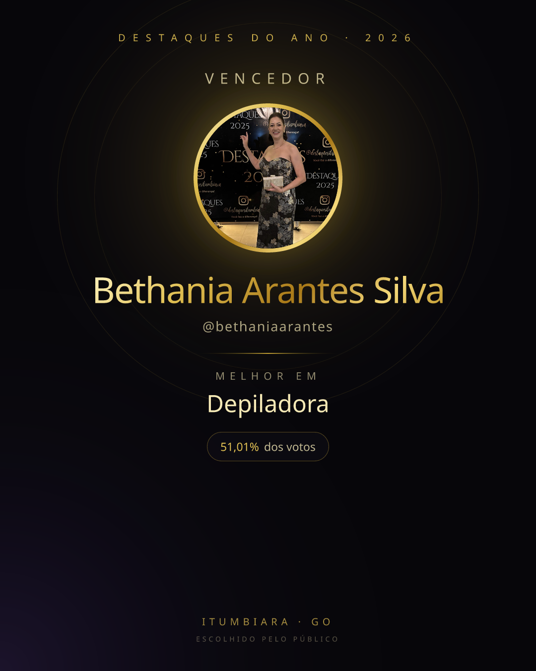 Card de vencedor de Bethania Arantes Silva