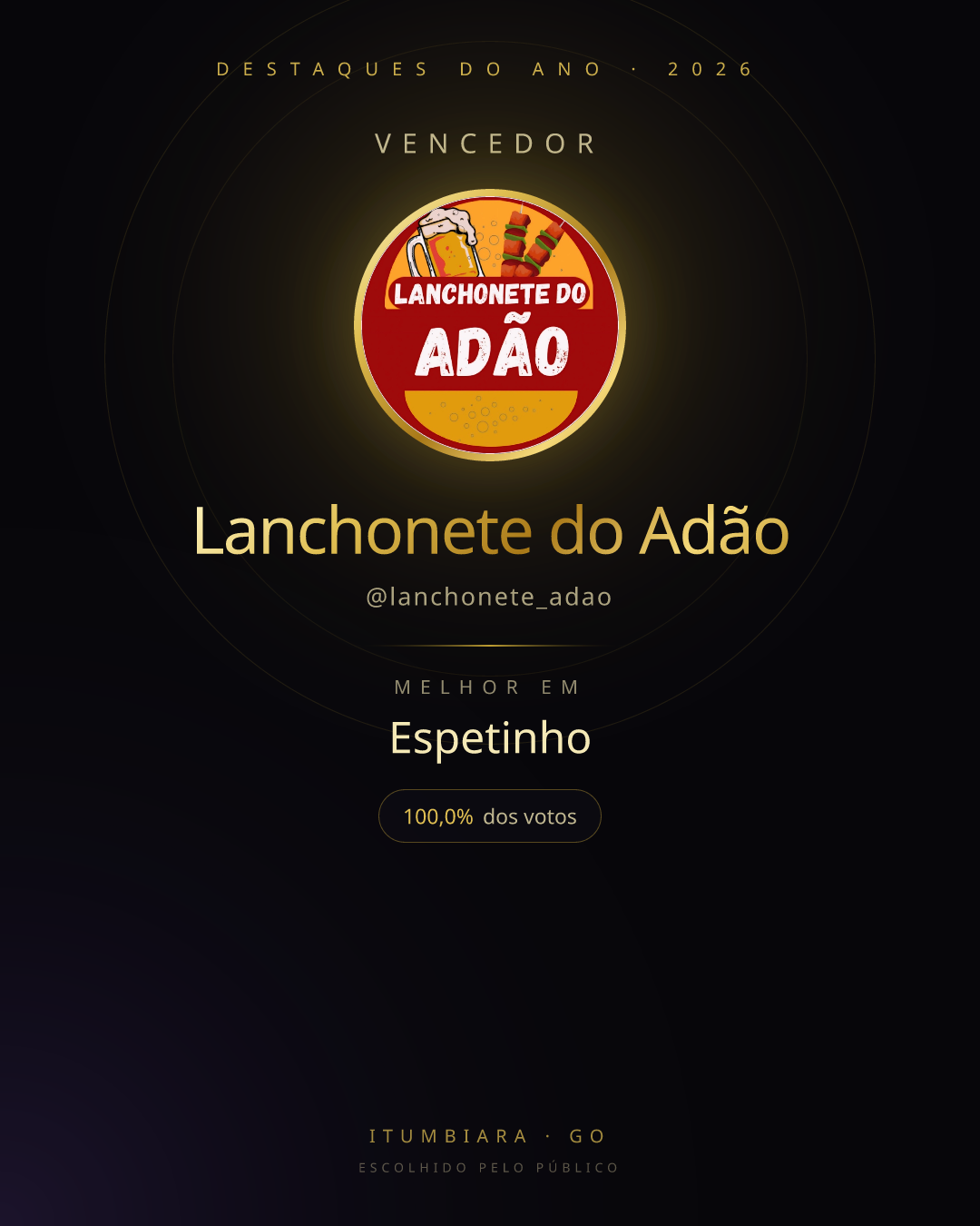Card de vencedor de Lanchonete do Adão