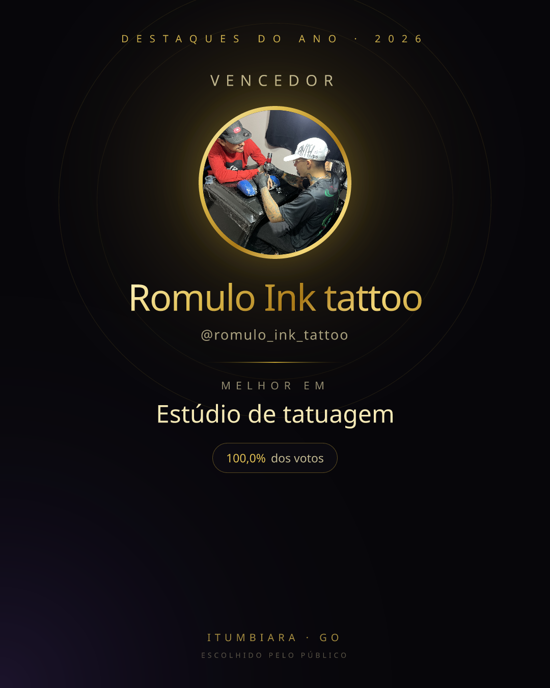 Card de vencedor de Romulo Ink tattoo