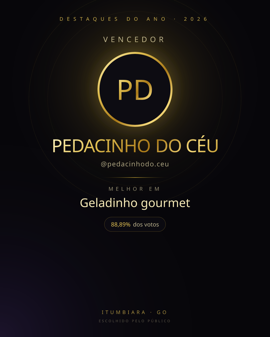 Card de vencedor de PEDACINHO DO CÉU