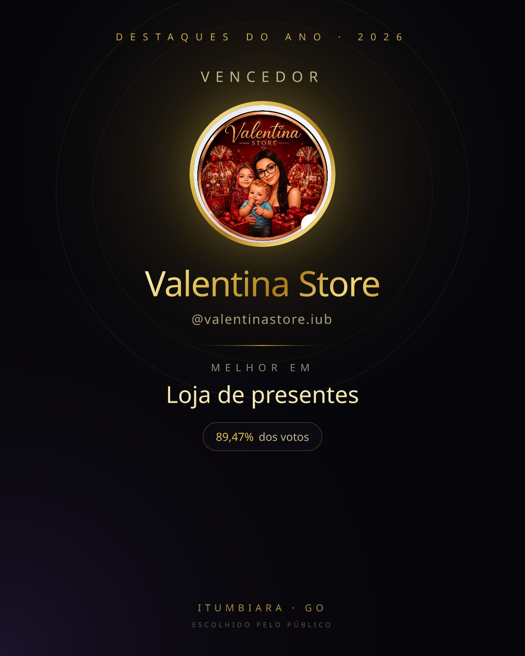 Card de vencedor de Valentina Store