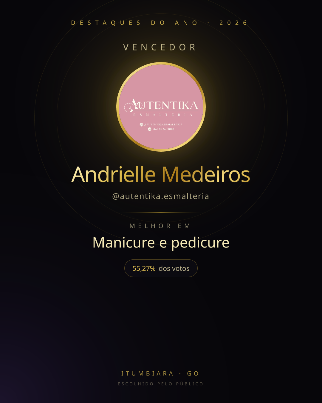 Card de vencedor de Andrielle Medeiros