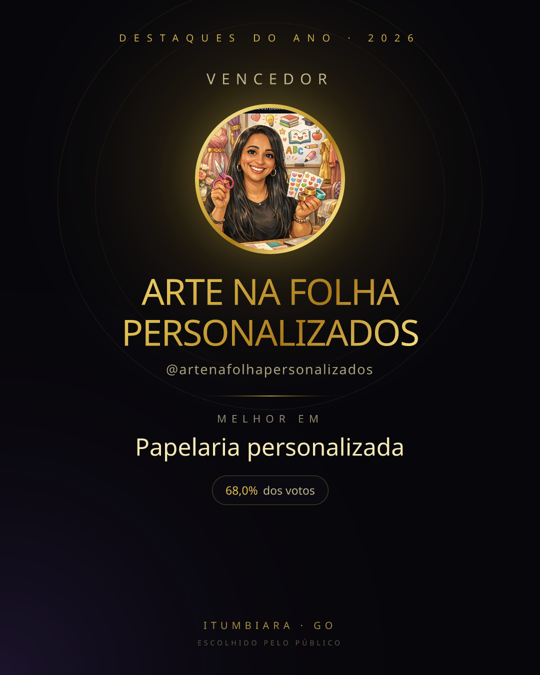 Card de vencedor de ARTE NA FOLHA PERSONALIZADOS