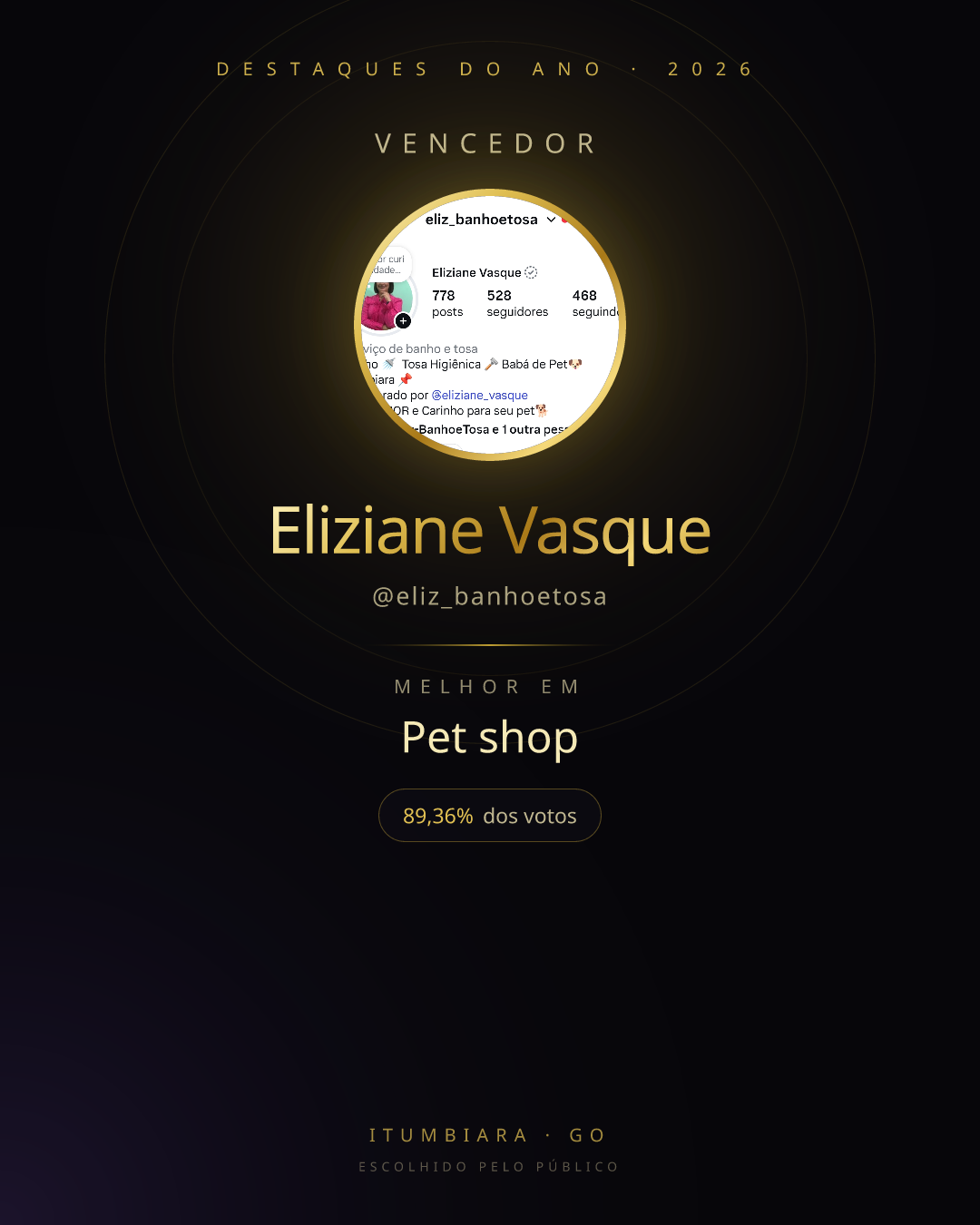 Card de vencedor de Eliziane Vasque