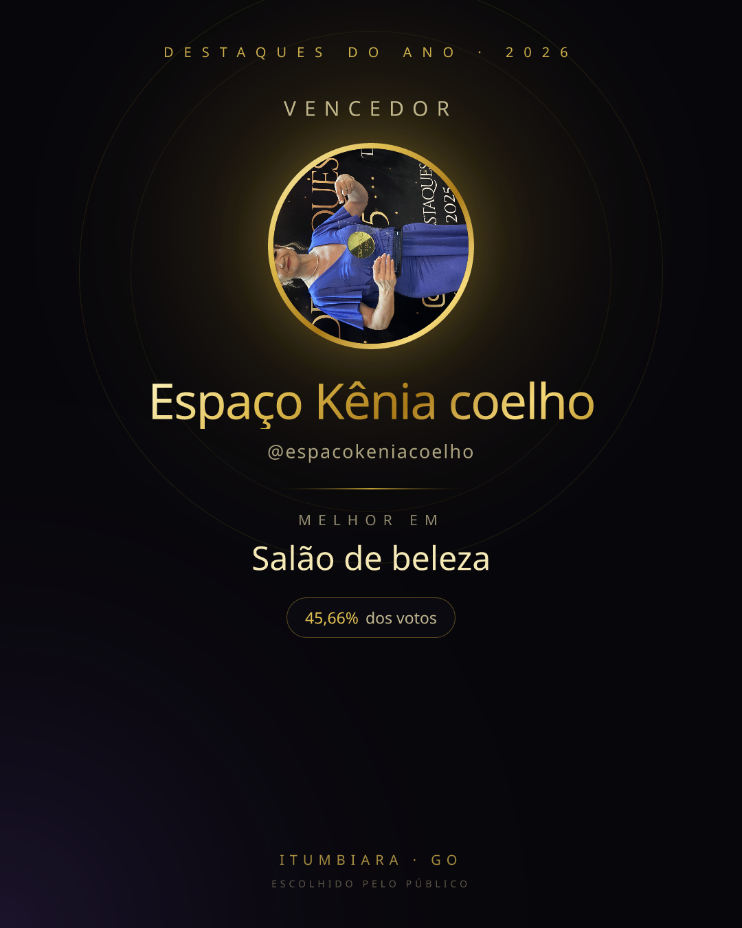 Card de vencedor de Espaço Kênia coelho